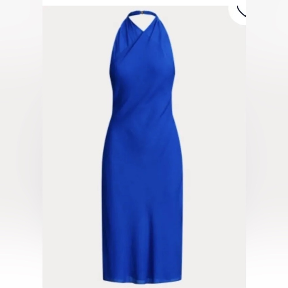 NWT $2390 Ralph Lauren Collection Royal Blue Silk Blend Crepe Halter Dress